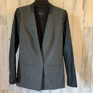 Trouve Grey Blazer w/black faux leather sleeves XS
